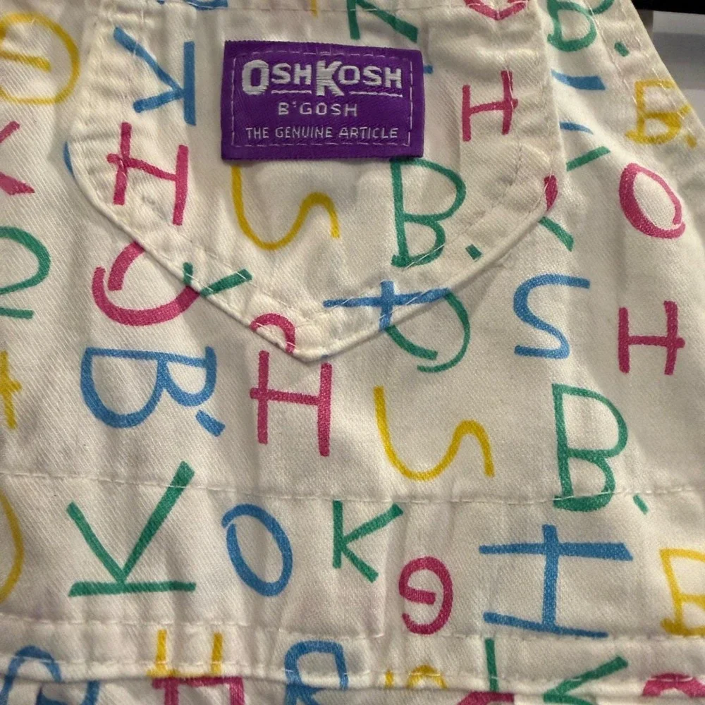 Vtg OshKosh B'gosh USA White Alphabet Print Corduroy Overalls‎ Vestbak 18 Mos